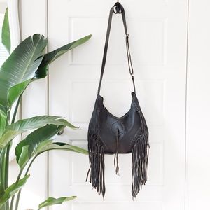 Fringe Black Leather Boho Festival Purse